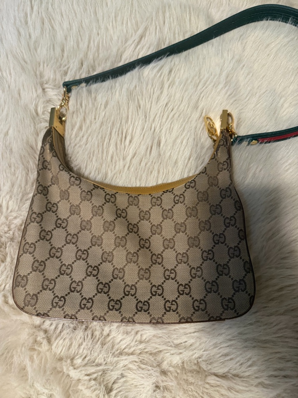 Gucci Beige GG Canvas Shoulder Bag with Green and Red Web Strap - Picture 12 of 16